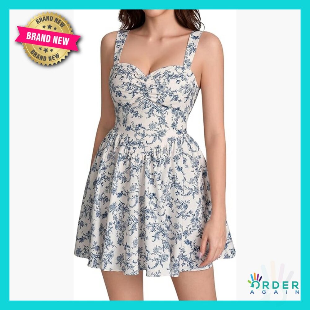 Sweetheart Neckline Mini Dress Flowy A-Line Bow Tie Backless Adjustable Strap
